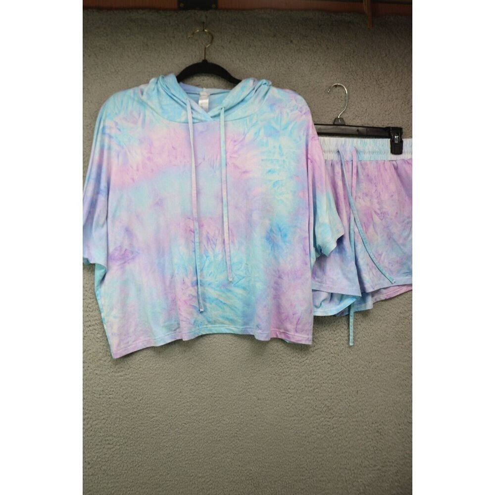 Heathmoor Women's Pajama Set-Hooded Top & Shorts-Size Large-Dolman Sleeves